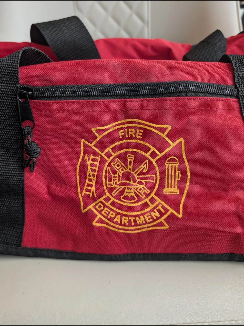 Red Fire Department Duffel Gym Bag with Black Accents